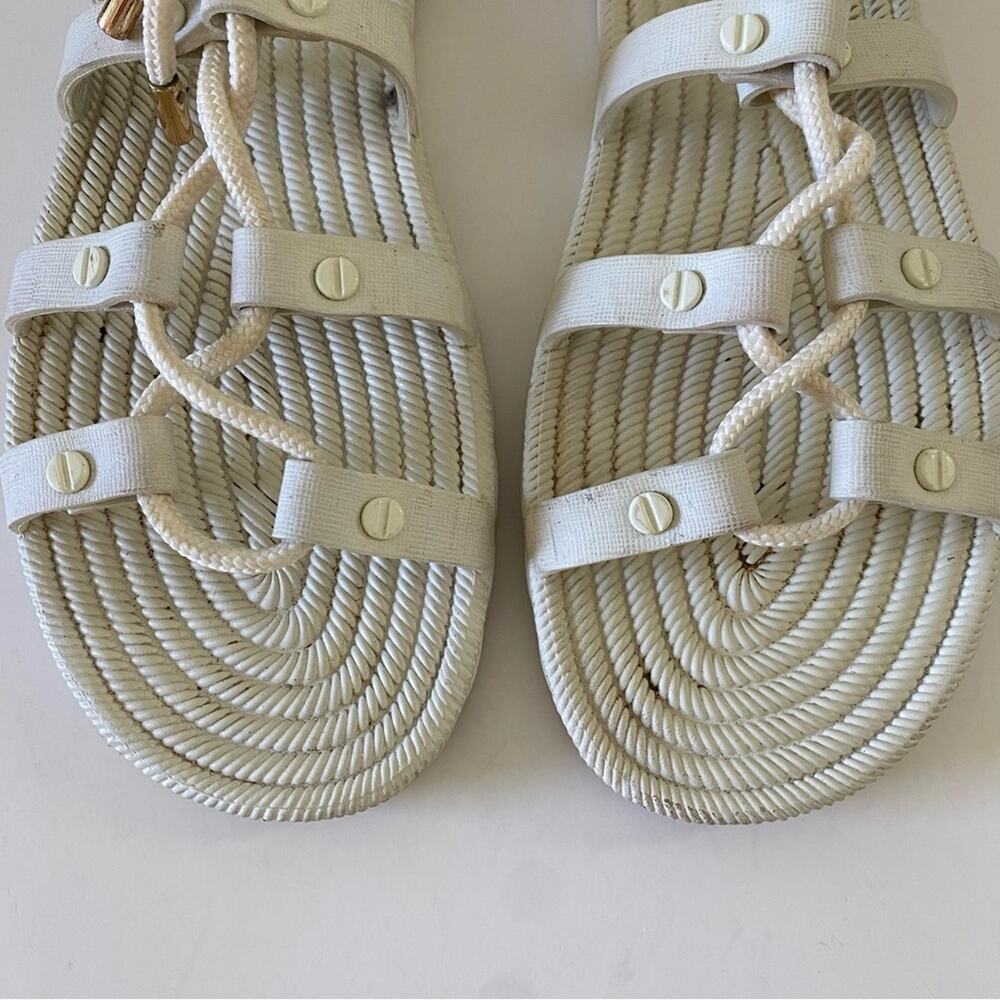 Tory Burch Lace Up Gladiator Rope Strappy Ankle Wrap Flat Sandals Off White - Picture 3 of 10